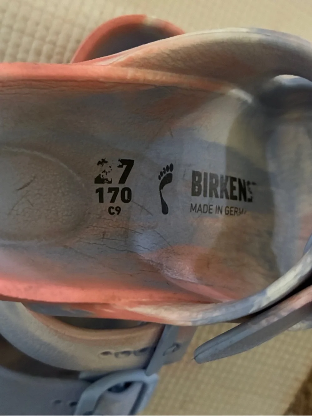 Birkenstock Kids Double-Buckle Slides in Light Blue and Coral size 27eu 9-9.5 us